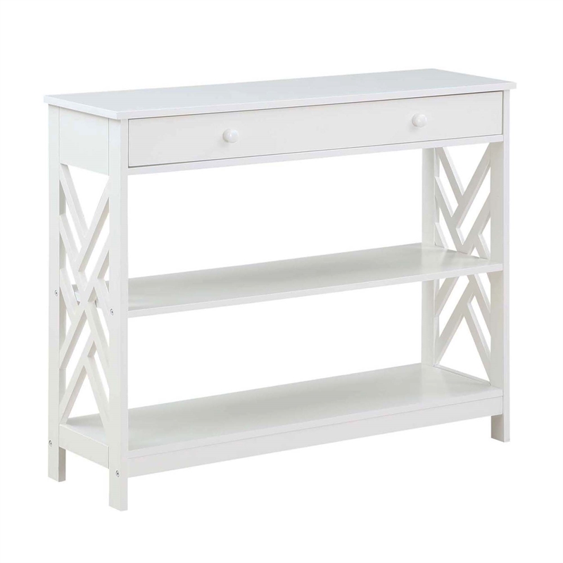 Pemberly Row One-Drawer Console Table with Shelves in White Wood