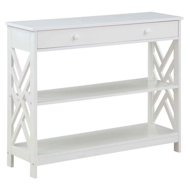 Pemberly Row One-Drawer Console Table with Shelves in White Wood