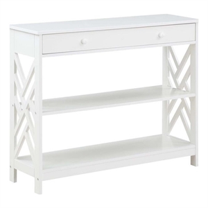 Pemberly Row One-Drawer Console Table with Shelves in White Wood