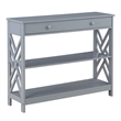 Pemberly Row One-Drawer Console Table with Shelves in Gray Wood