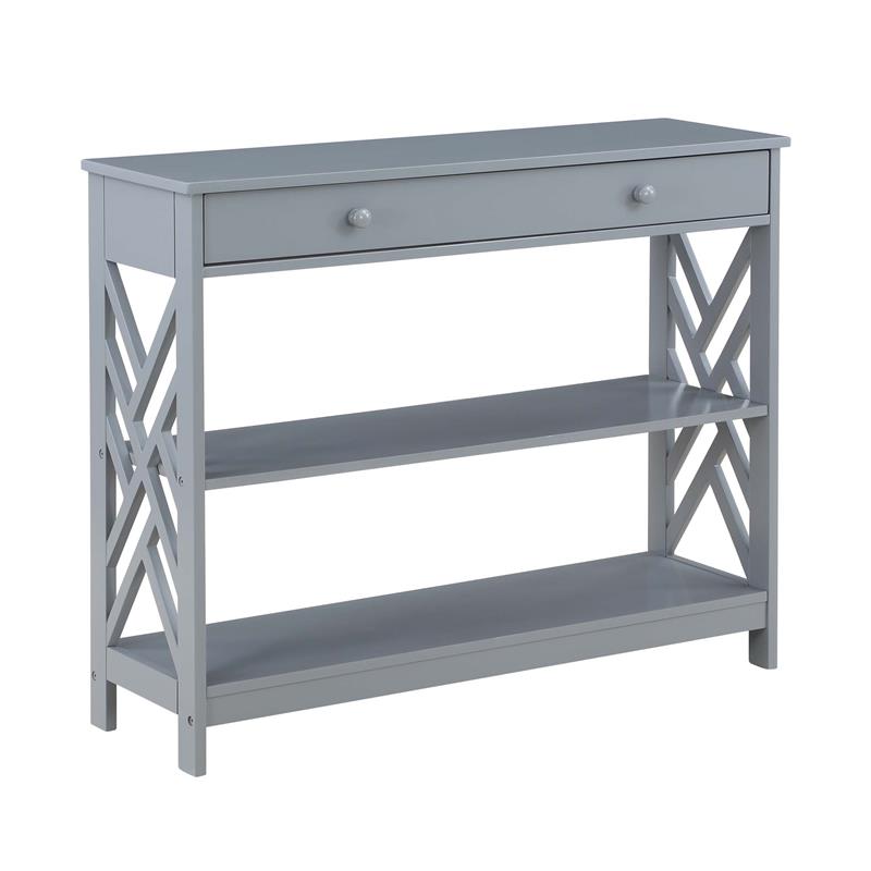 Pemberly Row One-Drawer Console Table with Shelves in Gray Wood