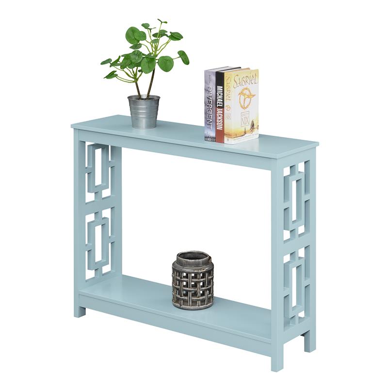 Pemberly Row Modern Console Table with Shelf in Seafoam Blue Wood