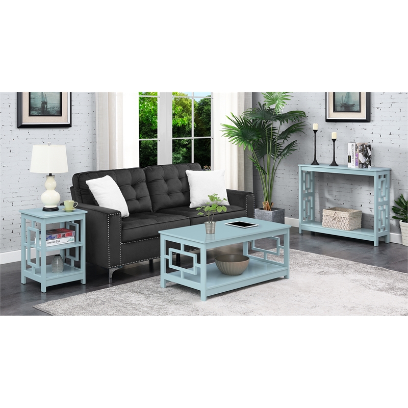 Pemberly Row Modern Console Table with Shelf in Seafoam Blue Wood