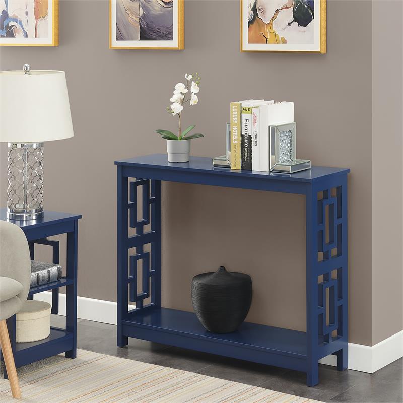 Pemberly Row Modern Console Table with Shelf in Cobalt Blue Wood