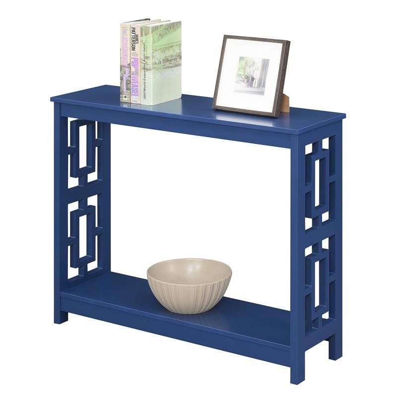 Pemberly Row Modern Console Table with Shelf in Cobalt Blue Wood