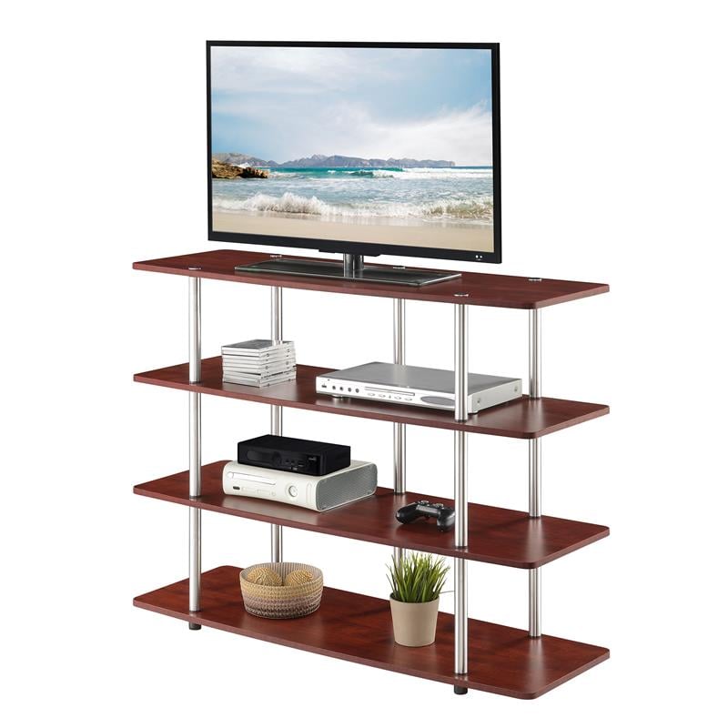 Pemberly Row Modern / Contemporary Four-Tier TV Stand in Cherry Wood