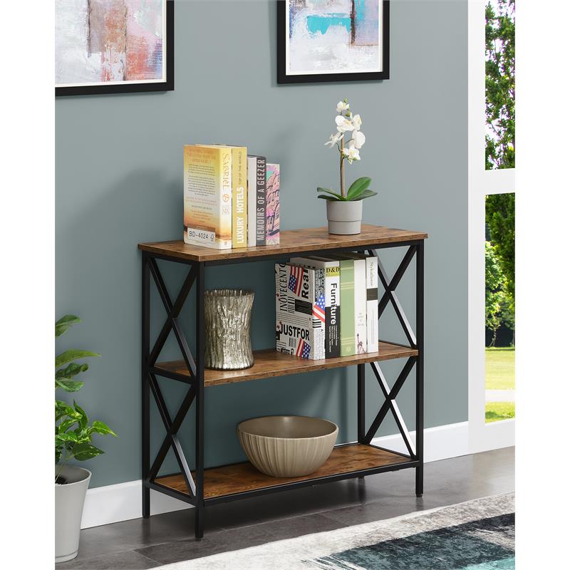 Pemberly Row Modern Three-Tier Bookcase in Nutmeg Wood Finish
