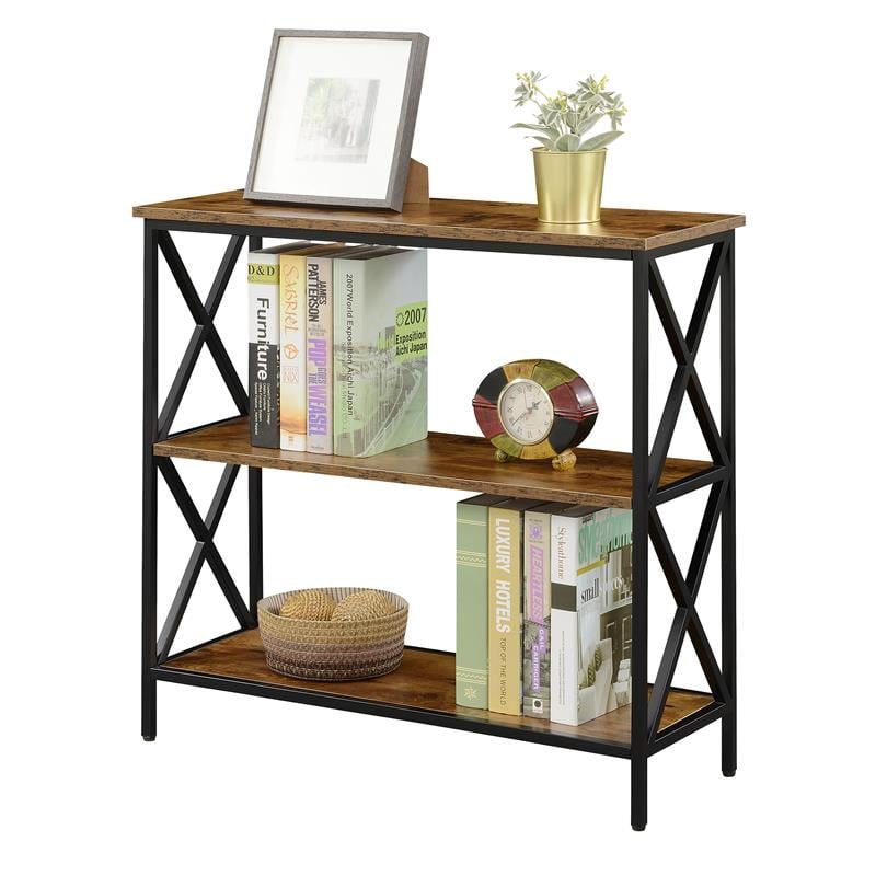 Pemberly Row Modern Three-Tier Bookcase in Nutmeg Wood Finish