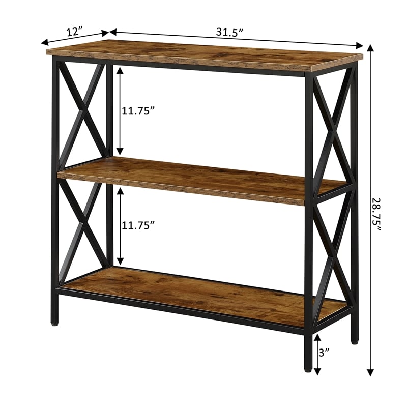 Pemberly Row Modern Three-Tier Bookcase in Nutmeg Wood Finish