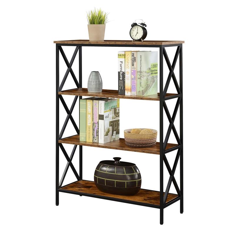Pemberly Row Modern Four-Tier Bookcase in Nutmeg Wood Finish