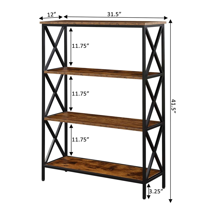 Pemberly Row Modern Four-Tier Bookcase in Nutmeg Wood Finish