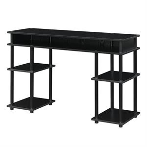 Pemberly Row No-Tools Student Desk with Shelves in Black Wood