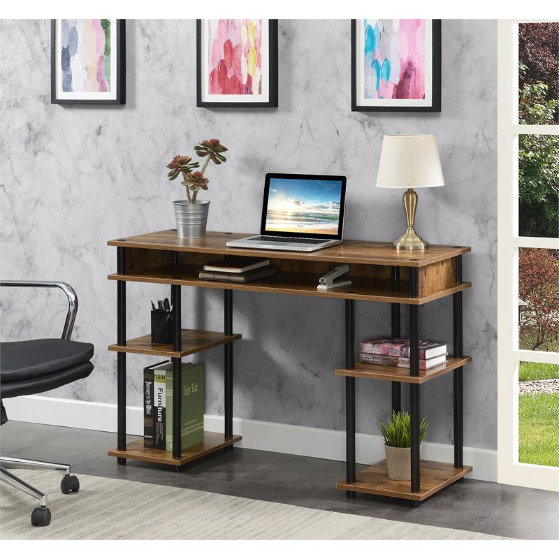 Pemberly Row No-Tools Student Desk with Shelves in Nutmeg Wood Finish
