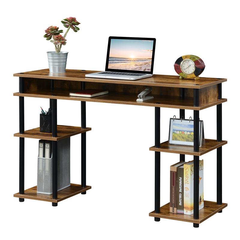 Pemberly Row No-Tools Student Desk with Shelves in Nutmeg Wood Finish