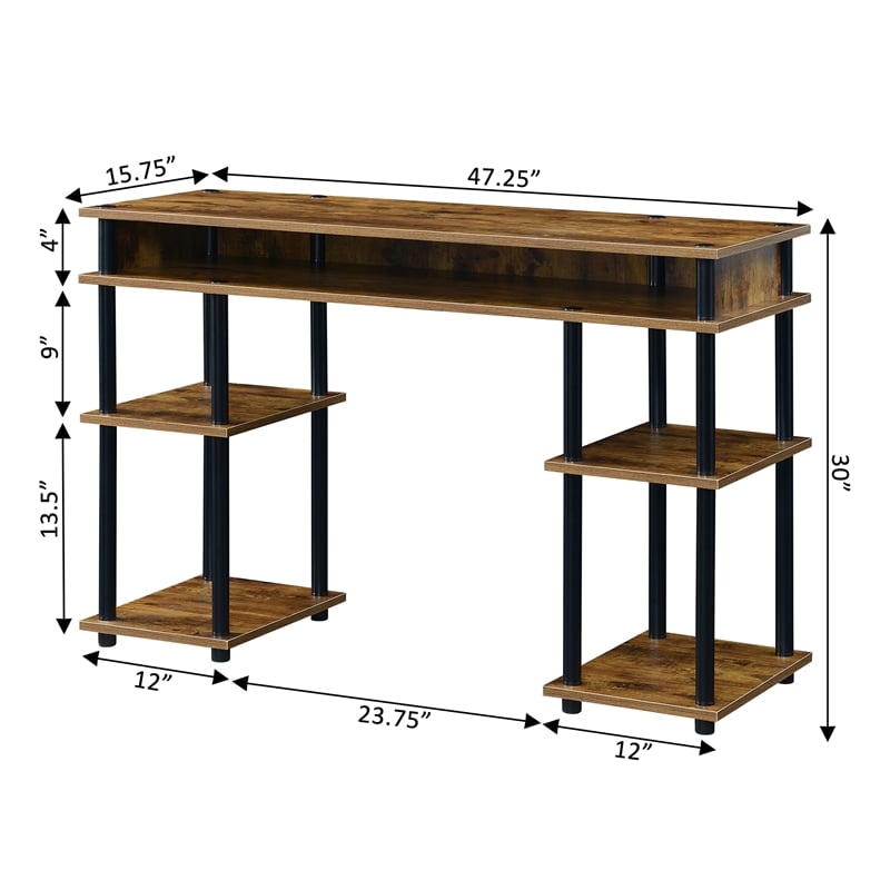 Pemberly Row No-Tools Student Desk with Shelves in Nutmeg Wood Finish