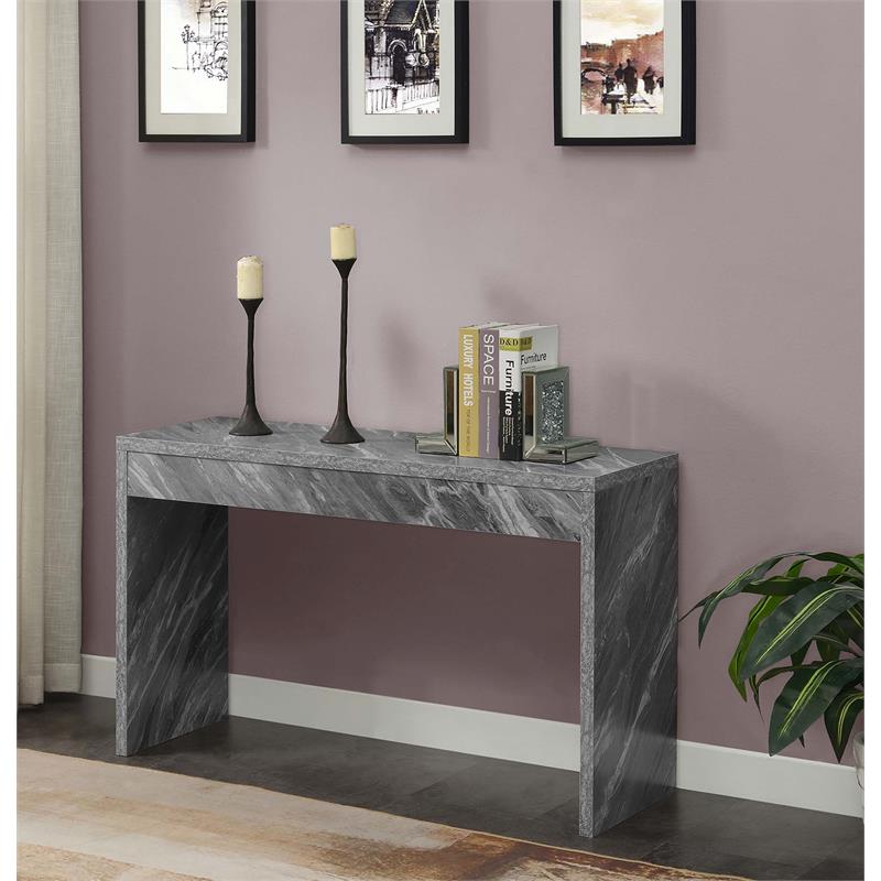 Pemberly Row Hall Console Table/Desk in Gray Faux Marble Wood