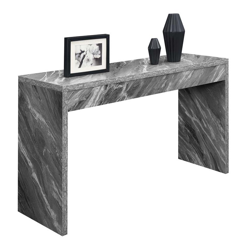 Pemberly Row Hall Console Table/Desk in Gray Faux Marble Wood