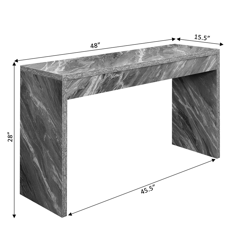 Pemberly Row Hall Console Table/Desk in Gray Faux Marble Wood