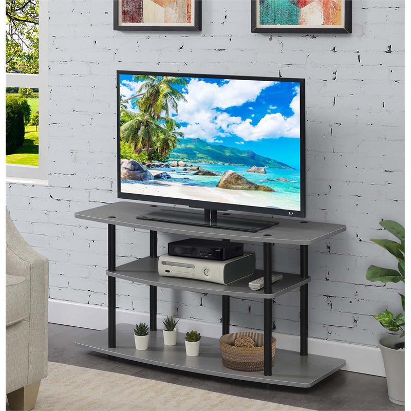 Pemberly Row Modern Three-Tier Wide TV Stand in Gray Wood Finish