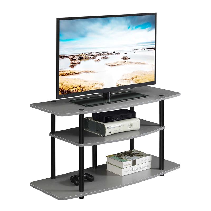 Pemberly Row Modern Three-Tier Wide TV Stand in Gray Wood Finish