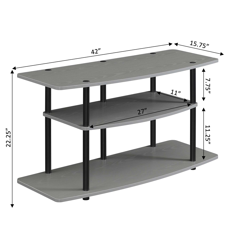 Pemberly Row Modern Three-Tier Wide TV Stand in Gray Wood Finish