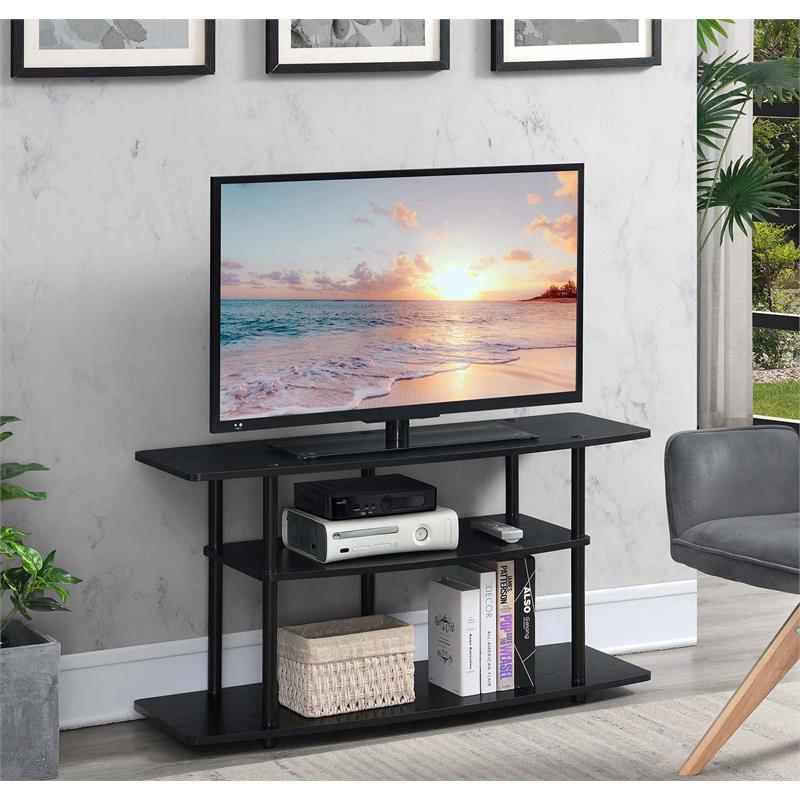Pemberly Row Modern Three-Tier Wide TV Stand in Black Wood Finish