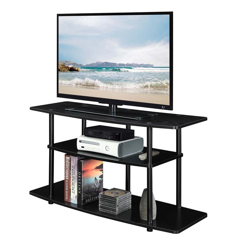 Pemberly Row Modern Three-Tier Wide TV Stand in Black Wood Finish
