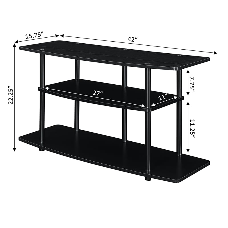 Pemberly Row Modern Three-Tier Wide TV Stand in Black Wood Finish