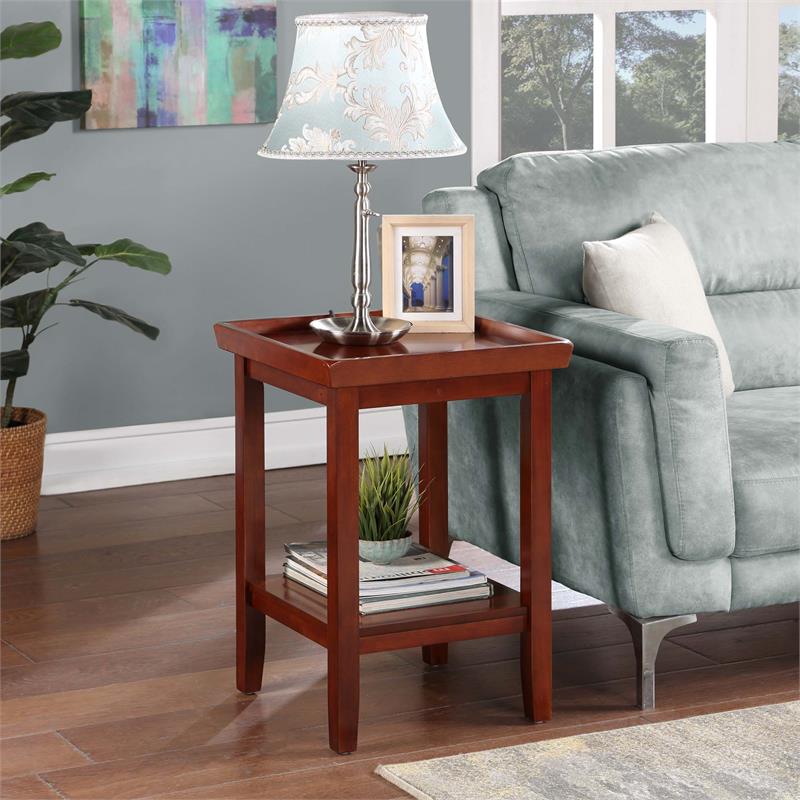 Pemberly Row Modern End Table with Shelf in Mahogany Wood Finish