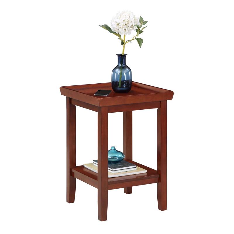 Pemberly Row Modern End Table with Shelf in Mahogany Wood Finish