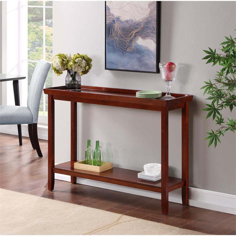 Pemberly Row Console Table with Shelf in Mahogany Wood Finish