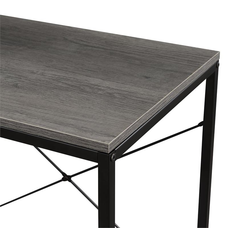 Pemberly Row Modern Office Workstation with Shelves in Gray Wood