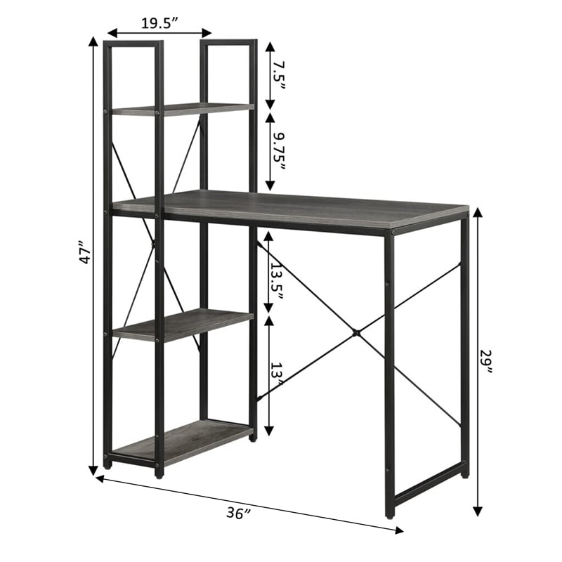 Pemberly Row Modern Office Workstation with Shelves in Gray Wood