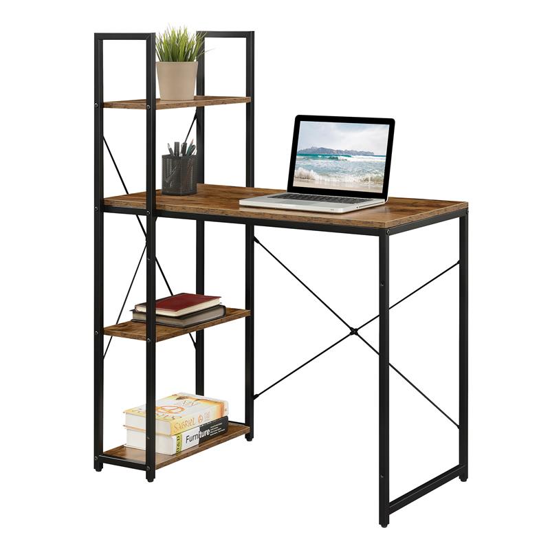 Pemberly Row Modern Office Workstation with Shelves in Nutmeg Wood