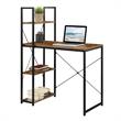 Pemberly Row Modern Office Workstation with Shelves in Nutmeg Wood