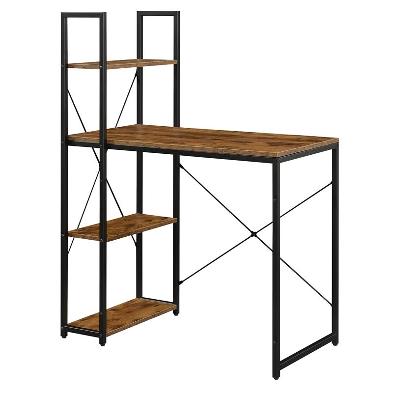 Pemberly Row Modern Office Workstation with Shelves in Nutmeg Wood