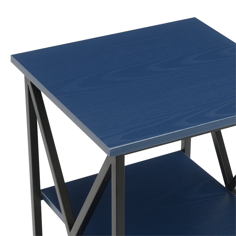 Pemberly Row End Table with Shelves in Cobalt Blue Wood Finish