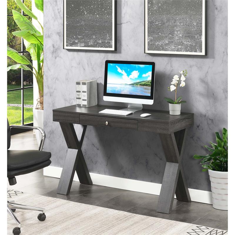 Pemberly Row Contemporary One-Drawer Desk in Gray Wood Finish