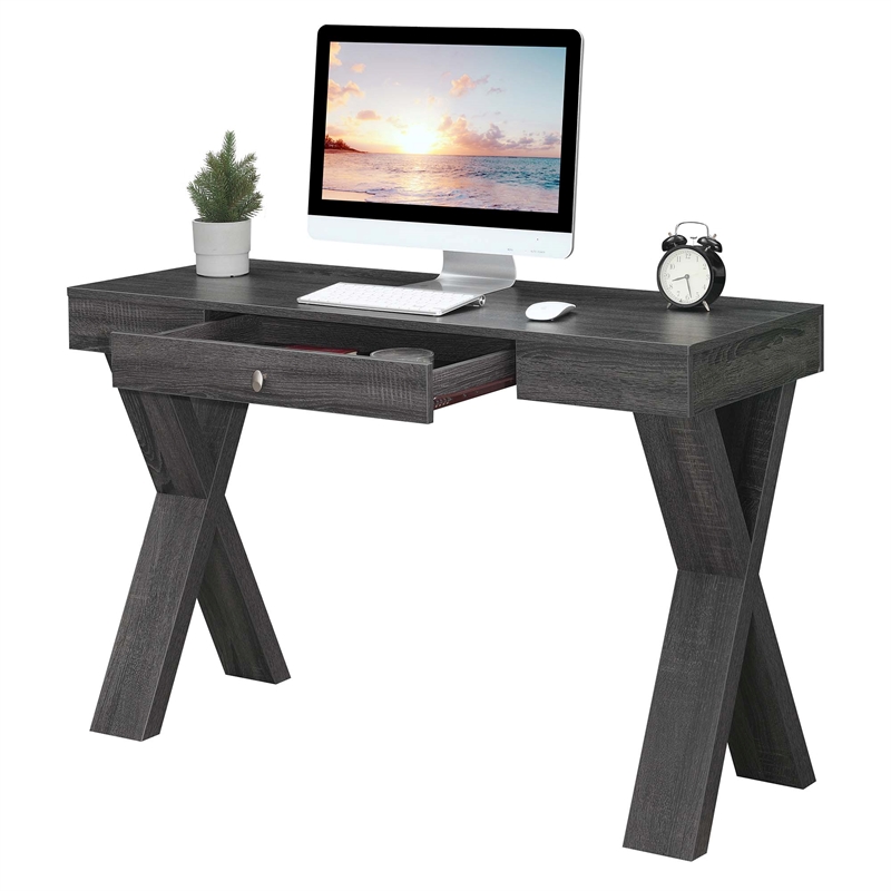 Pemberly Row Contemporary One-Drawer Desk in Gray Wood Finish