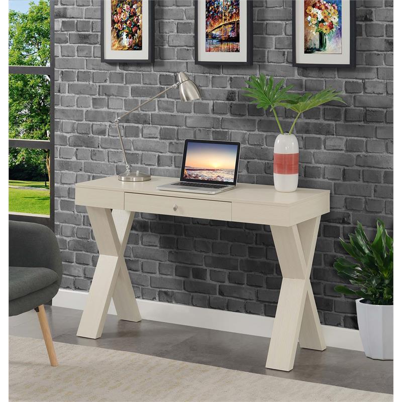 Pemberly Row Contemporary One-Drawer Desk in Ivory Wood Finish