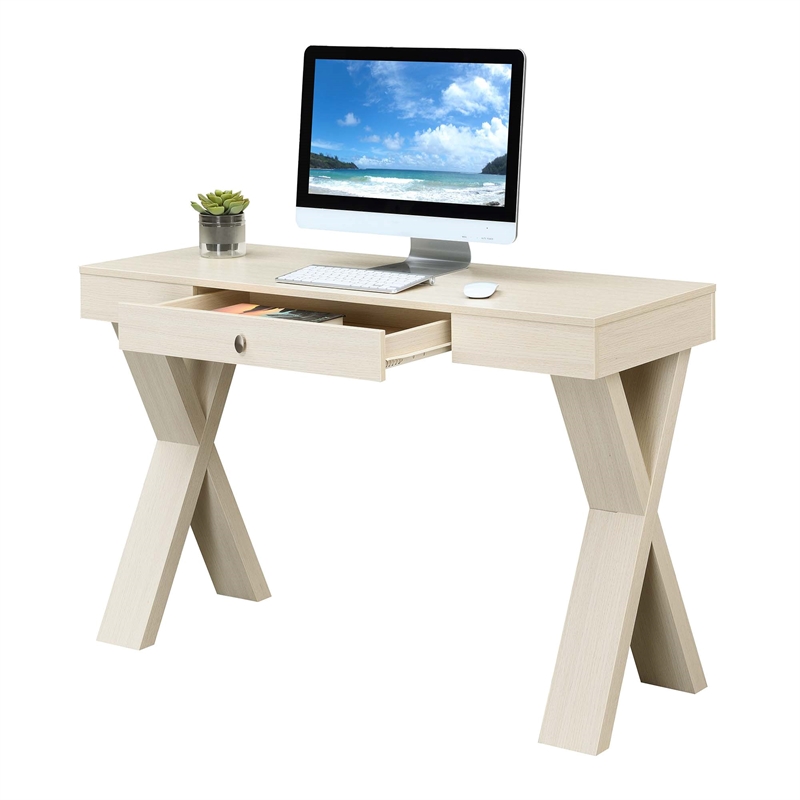 Pemberly Row Contemporary One-Drawer Desk in Ivory Wood Finish