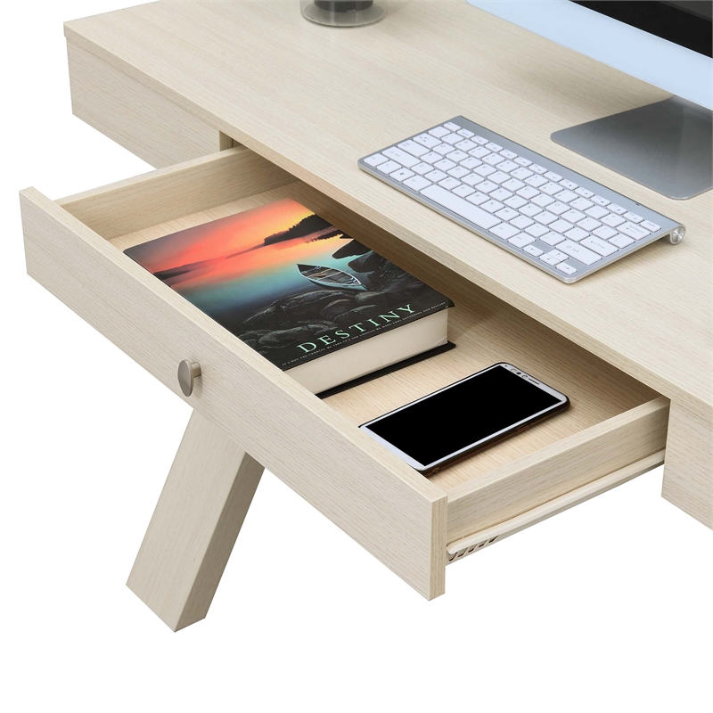 Pemberly Row Contemporary One-Drawer Desk in Ivory Wood Finish