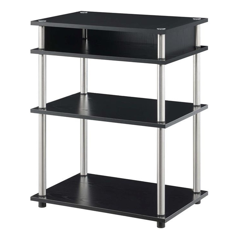 Pemberly Row No-Tools Printer Stand with Shelves in Black Wood Finish