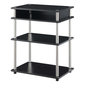 Pemberly Row No-Tools Printer Stand with Shelves in Black Wood Finish