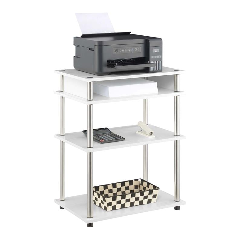 Pemberly Row No-Tools Printer Stand with Shelves in White Wood Finish