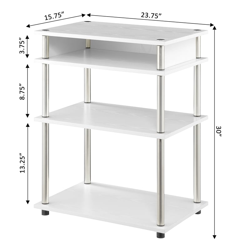 Pemberly Row No-Tools Printer Stand with Shelves in White Wood Finish