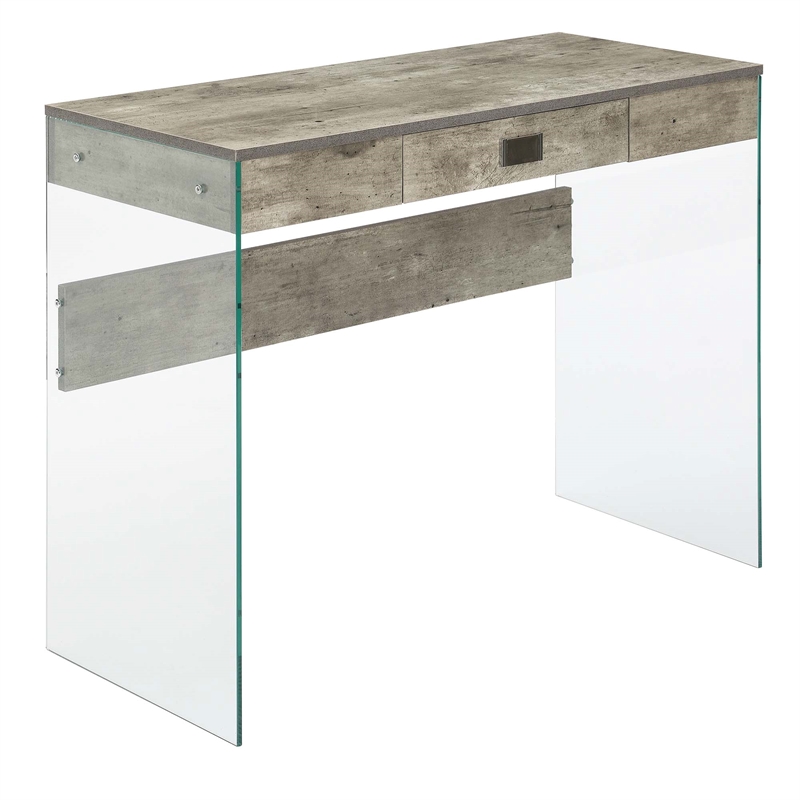Pemberly Row One-Drawer Glass 36-inch Desk in Gray Wood Finish