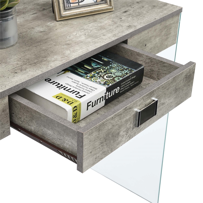 Pemberly Row One-Drawer Glass 36-inch Desk in Gray Wood Finish