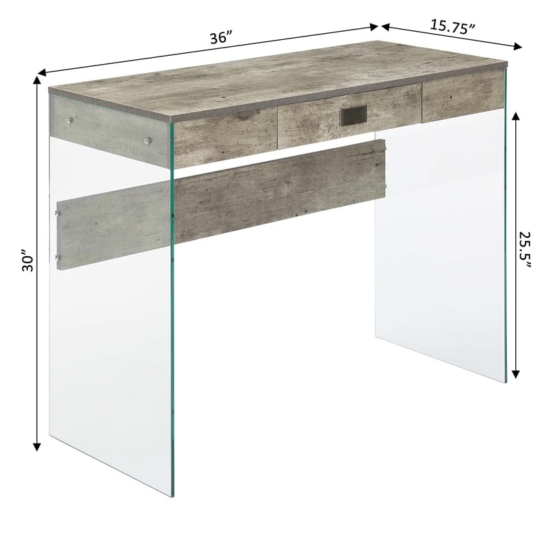 Pemberly Row One-Drawer Glass 36-inch Desk in Gray Wood Finish