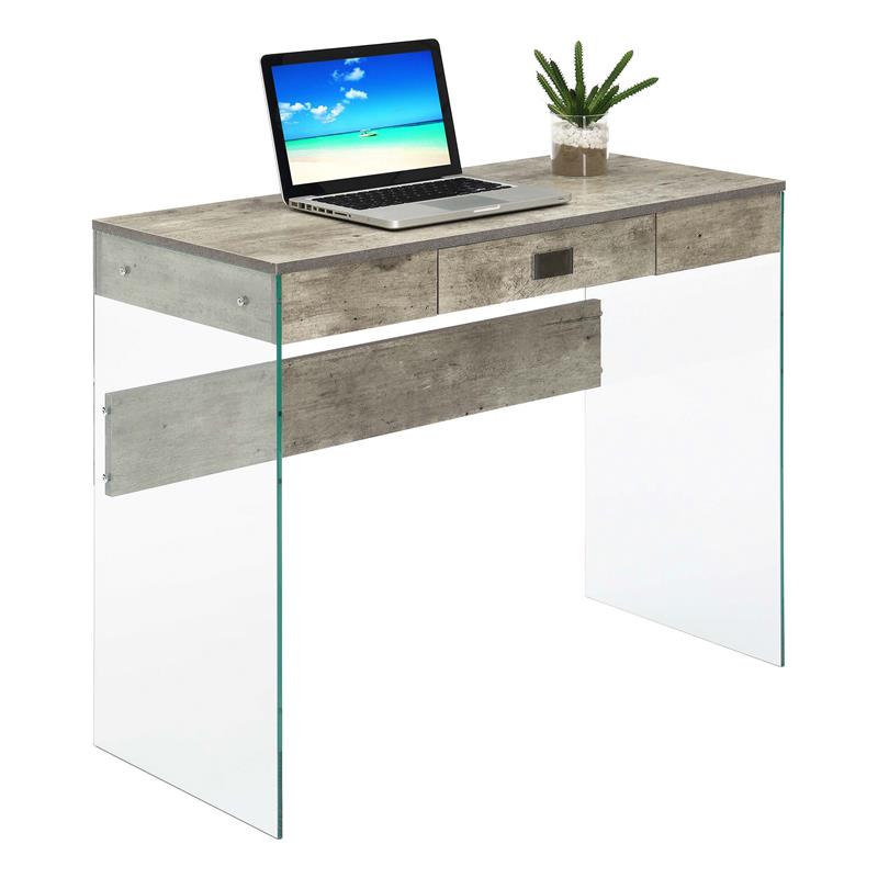 Pemberly Row One-Drawer Glass 36-inch Desk in Gray Wood Finish